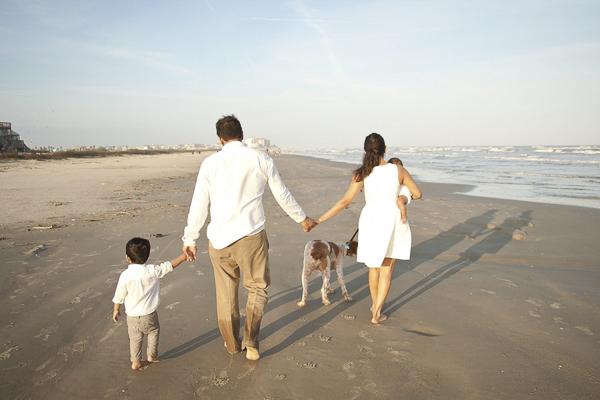 © Degrees North Images | beach dog, family-walking-dog-on-beach