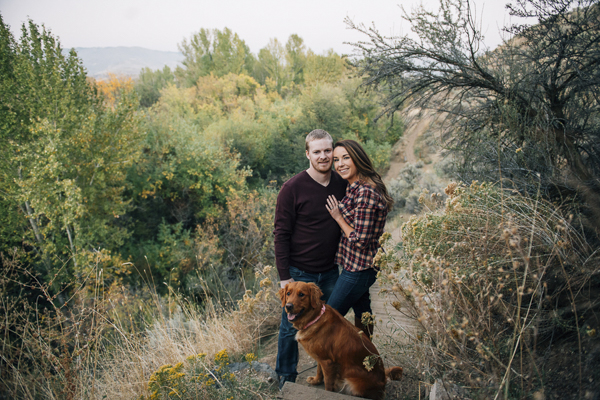 Golden Retriever, couple, foothills engagement photos