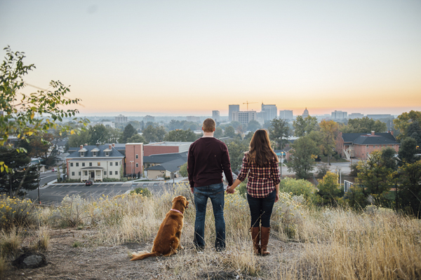couple and dog looking down on city, © E And E Photography, Boise, Idaho