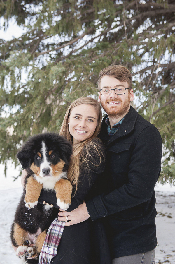 Colorado family portraits with puppy, winter family photos