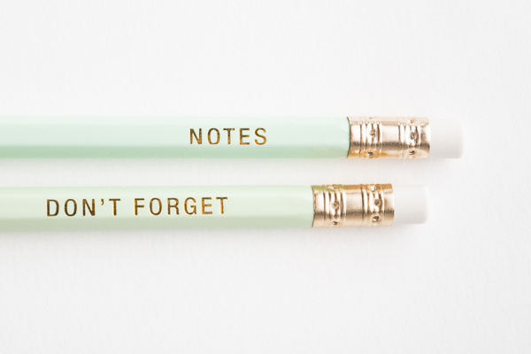 mint green pencils with gold embossing, Notes, don't forget pencils, desk accessories for dog lovers