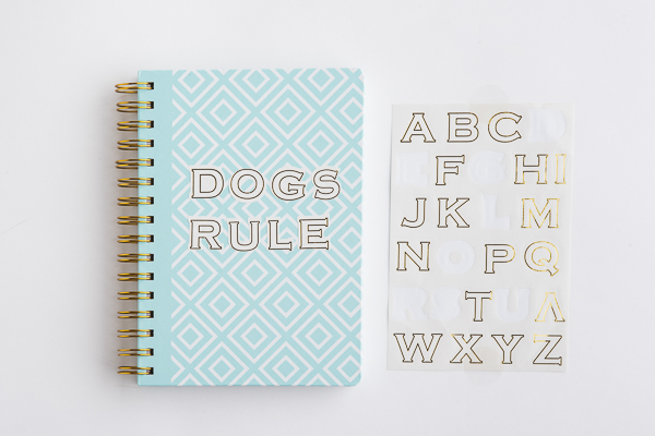 customize journal with stickers, dogs rule