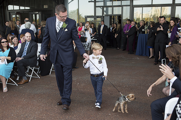 Yorkie, little boy, man walking down wedding aisle, dogs in weddings