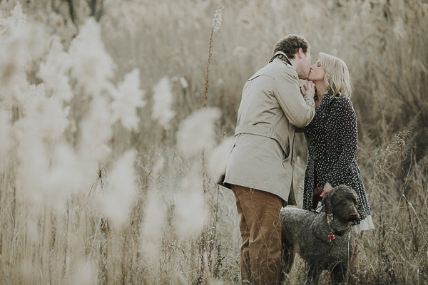 winter engagement photos with dog, 