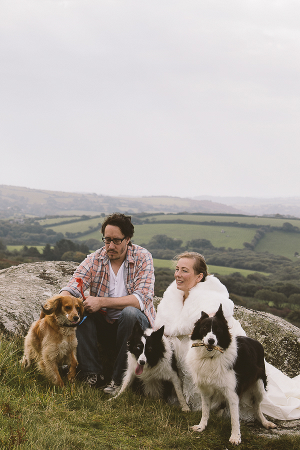 after the wedding photos with dogs, Hellman Tor, Cornwall, UK