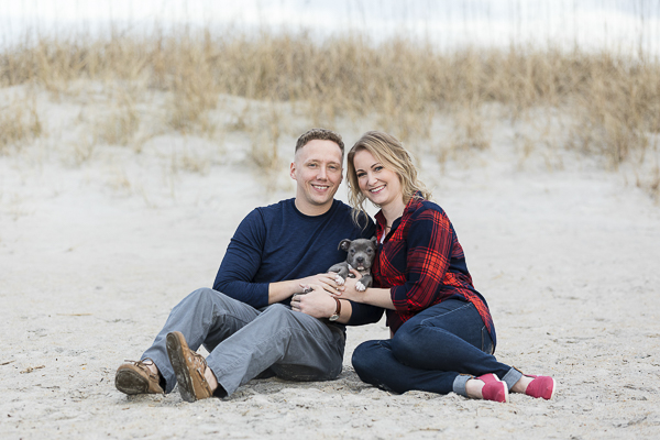 winter engagement photos with puppy, Wrightsville Beach, ©Erin Costa Photography