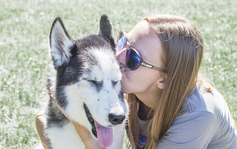 love between woman and dog, woman kissing senior Husky, ©Salute Life Photography, Fort Drum, NY, lifestyle dog photography