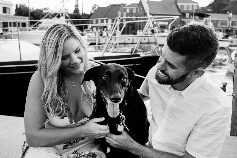 harbor engagement photos with a dog | ©Rachel Smith Photography, Annapolis, MD