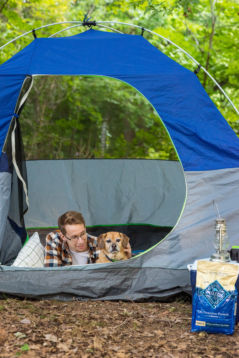 BLUE Life Protection Formula™ revies, ©Alice G Patterson Photography, dog and young man in tent, #BLUESierraDelta