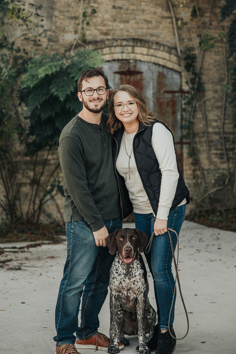 engaged couple and their German Shorthaired Pointer | ©Joshua and Parisa | Austin Wedding Photographer and Videographer